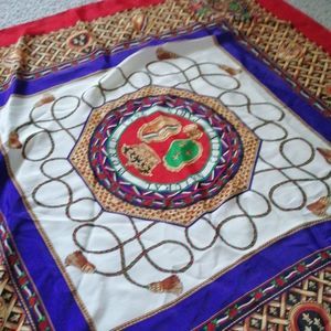 Hermes Multicolor Silk Scarf with Red, Purple, Green and Gold Motif